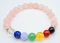 Fait main bracelet 7 chackras quartz rose et 7 pierres